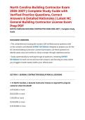 North Carolina Building Contractor Exam 2026&ndash;2027 &vert; Complete Study Guide with Verified Practice Questions&comma; Correct Answers & Detailed Rationales &vert; Latest NC General Building Contractor License Exam Prep PDF