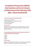 Occupational Therapy Exam &lpar;NBCOT&rpar; Exam Questions and Correct Answers &lpar;Verified Answers&rpar; Plus Rationales 2026 Q&A &vert; Instant Download Pdf