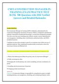 CMIT &lpar;CONSTRUCTION MANAGER-IN&NewLine;TRAINING&rpar; EXAM PRACTICE TEST &NewLine;BANK  500 Questions with 2026 Verified &NewLine;Answers and Detailed Rationales 
