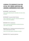 LOUISIANA TITLE INSURANCE EXAM 2026&NewLine;ACTUAL TEST VERIFIED QUESTIONS AND&NewLine;ANSWERS COMPREHENSIVE STUDY GUIDE&NewLine;