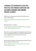 LOUISIANA TITLE INSURANCE EXAM 2026&NewLine;PRACTICE TEST PREMIUM QUESTIONS AND&NewLine;ACCURATE ANSWERS ONE HUNDRED&NewLine;PERCENT CORRECT