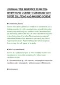 LOUISIANA TITLE INSURANCE EXAM 2026&NewLine;REVIEW PAPER COMPLETE QUESTIONS WITH&NewLine;EXPERT SOLUTIONS AND MARKING SCHEME
