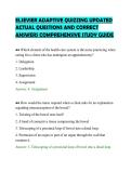 ELSEVIER ADAPTIVE QUIZZING UPDATED&NewLine;ACTUAL QUESTIONS AND CORRECT&NewLine;ANSWERS COMPREHENSIVE STUDY GUIDE