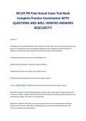 NCLEX PN Final Actual Exam Test Bank&NewLine;Complete Practice Examination WITH&NewLine;QUESTIONS AND WELL VERIFIED ANSWERS&NewLine;20262027&excl;&excl;&excl;&NewLine;