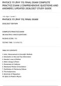 PHYSICS 111 &lpar;PHY 111&rpar; FINAL EXAM COMPLETE&NewLine;PRACTICE EXAM &vert; COMPREHENSIVE QUESTIONS AND&NewLine;ANSWERS &vert; UPDATED 2026&sol;2027 STUDY GUIDE