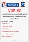 NUR 253 Mental Health Nursing Study Guide and Exam Review