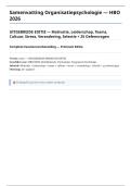 Samenvatting Organisatiepsychologie HBO UITGEBREID 2026 &plus; 25 Oefenvragen - Motivatie Maslow Herzberg Leiderschap Teams Tuckman Belbin Cultuur Burn-out Verandering Selectie 30&plus; Pagina's