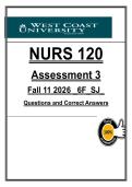 NURS 120 Assessment 3 Fall 2026 &ndash; &lpar;2026&rpar; Actual Questions & Answers &lpar;WCU&rpar; 100&percnt; Guarantee Pass