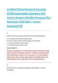 Certified Clinical Research Associate &NewLine;&lpar;CCRA&rpar; Examination Questions And &NewLine;Correct Answers &lpar;Verified Answers&rpar; Plus &NewLine;Rationales 2026 Q&A &vert; Instant &NewLine;Download Pdf 