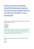 Pharmacy Technician Certification &NewLine;Board &lpar;PTCB&rpar; Examination Questions &NewLine;And Correct Answers &lpar;Verified Answers&rpar; &NewLine;Plus Rationales 2026 Q&A &vert; Instant &NewLine;Download Pdf 