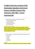 Certified Veterinary Assistant &lpar;CVA&rpar; &NewLine;Examination Questions And Correct &NewLine;Answers &lpar;Verified Answers&rpar; Plus &NewLine;Rationales 2026 Q&A &vert; Instant &NewLine;Download Pdf 