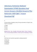 Veterinary Technician National &NewLine;Examination &lpar;VTNE&rpar; Questions And &NewLine;Correct Answers &lpar;Verified Answers&rpar; Plus &NewLine;Rationales 2026 Q&A &vert; Instant &NewLine;Download Pdf 