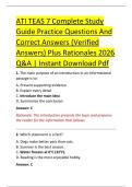 ATI TEAS 7 Complete Study &NewLine;Guide Practice Questions And &NewLine;Correct Answers &lpar;Verified &NewLine;Answers&rpar; Plus Rationales 2026 &NewLine;Q&A &vert; Instant Download Pdf 
