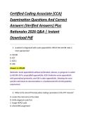 Certified Coding Associate &lpar;CCA&rpar; &NewLine;Examination Questions And Correct &NewLine;Answers &lpar;Verified Answers&rpar; Plus &NewLine;Rationales 2026 Q&A &vert; Instant &NewLine;Download Pdf 