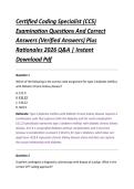 Certified Coding Specialist &lpar;CCS&rpar; &NewLine;Examination Questions And Correct &NewLine;Answers &lpar;Verified Answers&rpar; Plus &NewLine;Rationales 2026 Q&A &vert; Instant &NewLine;Download Pdf