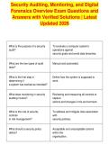 Security Auditing&comma; Monitoring&comma; and Digital&NewLine;Forensics Overview Exam Questions and&NewLine;Answers with Verified Solutions &vert; Latest&NewLine;Updated 2026