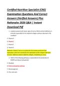 Certified Nutrition Specialist &lpar;CNS&rpar; &NewLine;Examination Questions And Correct &NewLine;Answers &lpar;Verified Answers&rpar; Plus &NewLine;Rationales 2026 Q&A &vert; Instant &NewLine;Download Pdf