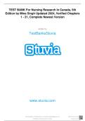 Test Bank for Nursing Research in Canada&comma; 5th Edition by Mina Singh &vert; Complete Chapters 1-21 &vert; Updated 2024&sol;2025 &vert; A&plus; Guide