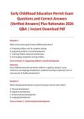 Early Childhood Education Permit Exam Questions and Correct Answers &lpar;Verified Answers&rpar; Plus Rationales 2026 Q&A &vert; Instant Download Pdf