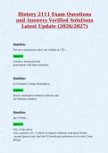 History 2111 Exam Questions&NewLine;and Answers Verified Solutions&NewLine;Latest Update &lpar;2026&sol;2027&rpar;