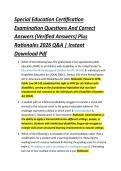 Special Education Certification &NewLine;Examination Questions And Correct &NewLine;Answers &lpar;Verified Answers&rpar; Plus &NewLine;Rationales 2026 Q&A &vert; Instant &NewLine;Download Pdf 