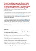 Texas Plumbing Inspector License Exam Study Guide 2026 &vert; Verified Questions & Answers with Rationales &vert; Texas Plumbing Inspector Certification Exam Prep PDF