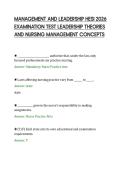 MANAGEMENT AND LEADERSHIP HESI 2026&NewLine;EXAMINATION TEST LEADERSHIP THEORIES&NewLine;AND NURSING MANAGEMENT CONCEPTS