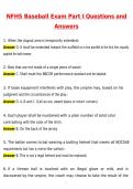 NFHS Baseball Exam Part I Newest 2026 Actual Questions and Correct Answers &lpar;Latest 2026 &sol; 2027 Update&rpar; Graded A&plus; 100&percnt; Guarantee Verified by Experts