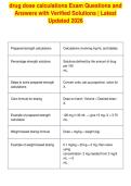 drug dose calculations Exam Questions and&NewLine;Answers with Verified Solutions &vert; Latest&NewLine;Updated 2026