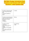 Med Math Dosage Calculations Exam&NewLine;Questions and Answers with Verified&NewLine;Solutions &vert; Latest Updated 2026