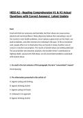 HESI A2 - Reading Comprehension V1 & V2 Actual Questions with Correct Answers&vert; Latest Update