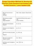 Dosage Calculation Methods for Nursing and&NewLine;Pharmacy Exam Questions and Answers with&NewLine;Verified Solutions &vert; Latest Updated 2026&NewLine;