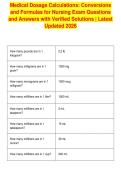Medical Dosage Calculations&colon; Conversions&NewLine;and Formulas for Nursing Exam Questions&NewLine;and Answers with Verified Solutions &vert; Latest&NewLine;Updated 2026