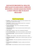 HAWAII ENVIRONMENTAL HEALTH &NewLine;SPECIALIST EXAMINATION COMPLETE &NewLine;QUESTIONS AND DETAILED SOLUTIONS &NewLine;LATEST UPDATE THIS YEAR JUST &NewLine;RELEASED