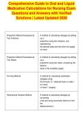Comprehensive Guide to Oral and Liquid&NewLine;Medication Calculations for Nursing Exam&NewLine;Questions and Answers with Verified&NewLine;Solutions &vert; Latest Updated 2026&NewLine;