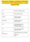 Final exam&colon; Dosage & calculations Questions&NewLine;and Answers with Verified Solutions &vert; Latest&NewLine;Updated 2026