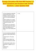 Dosage Calculation RN Adult MS Practice 3&period;2&NewLine;Exam Questions and Answers with Verified&NewLine;Solutions &vert; Latest Updated 2026