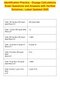 Identification Practice - Dosage Calculations&NewLine;Exam Questions and Answers with Verified&NewLine;Solutions &vert; Latest Updated 2026&NewLine;
