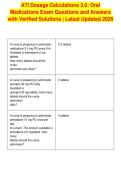 ATI Dosage Calculations 3&period;0&colon; Oral&NewLine;Medications Exam Questions and Answers&NewLine;with Verified Solutions &vert; Latest Updated 2026