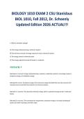 BIOLOGY 1010 EXAM 2 CSU Stanislaus&NewLine;BIOL 1010&comma; Fall 2012&comma; Dr&period; Schoenly&NewLine;Updated Edition 2026 ACTUAL&excl;&excl;&excl;