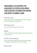 MANAGERIAL ACCOUNTING FOR&NewLine;MANAGERS 6TH EDITION 2026 BREAK&NewLine;EVEN ANALYSIS CONTRIBUTION MARGIN&NewLine;AND PROFIT PLANNING GUIDE