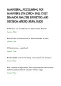 MANAGERIAL ACCOUNTING FOR&NewLine;MANAGERS 6TH EDITION 2026 COST&NewLine;BEHAVIOR ANALYSIS BUDGETING AND&NewLine;DECISION MAKING STUDY GUIDE