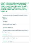 Milady's Professional Barbering sample state board &NewLine;Midterm Exam TEST BANK FINAL EXAM WITH &NewLine;COMPLETE QUESTIONS AND CORRECT DETAILED &NewLine;ANSWERSVERIFIED 100&percnt; ALREADY GRADED &NewLine;A&plus;LATEST UPDATE 2026-2027 San Juan College &NewLine;BARB 118   
