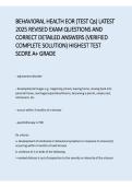 Behavioral Health EOR &lpar;Test Questions&rpar; Latest 2025 Revised Exam Questions 2025&sol; 2026 &vert; 100&percnt; Verified with Correct Questions and Answers &vert; Latest Behavioral Health EOR Exam Prep with Solution