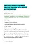 PA PSYCHIATRY EOR FINAL EXAM&NewLine;PRACTICE QUESTIONS WITH VERIFIED&NewLine;ANSWERS PACKAGE