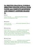 PA WRITTEN PRACTICAL FUNERAL&NewLine;DIRECTOR UPDATED ACTUAL EXAM&NewLine;PAPER 2026 COMPLETE QUESTIONS&NewLine;AND CORRECT ANSWERS GRADED&NewLine;A&plus;&NewLine;