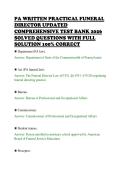 PA WRITTEN PRACTICAL FUNERAL&NewLine;DIRECTOR UPDATED&NewLine;COMPREHENSIVE TEST BANK 2026&NewLine;SOLVED QUESTIONS WITH FULL&NewLine;SOLUTION 100&percnt; CORRECT