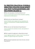 PA WRITTEN PRACTICAL FUNERAL&NewLine;DIRECTOR UPDATED EXAM SCRIPT&NewLine;2026 TEST PAPER QUESTIONS AND&NewLine;SOLUTIONS GRADED A&plus;