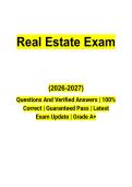 Real Estate Exam &lpar;2026&ndash;2027&rpar; Questions and Verified Answers &vert; Latest Licensing Practice Test &vert; Grade A&plus;