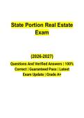 State Portion Real Estate Questions and Verified Answers &vert; State Licensing Exam Practice Test &vert; Latest Study Guide